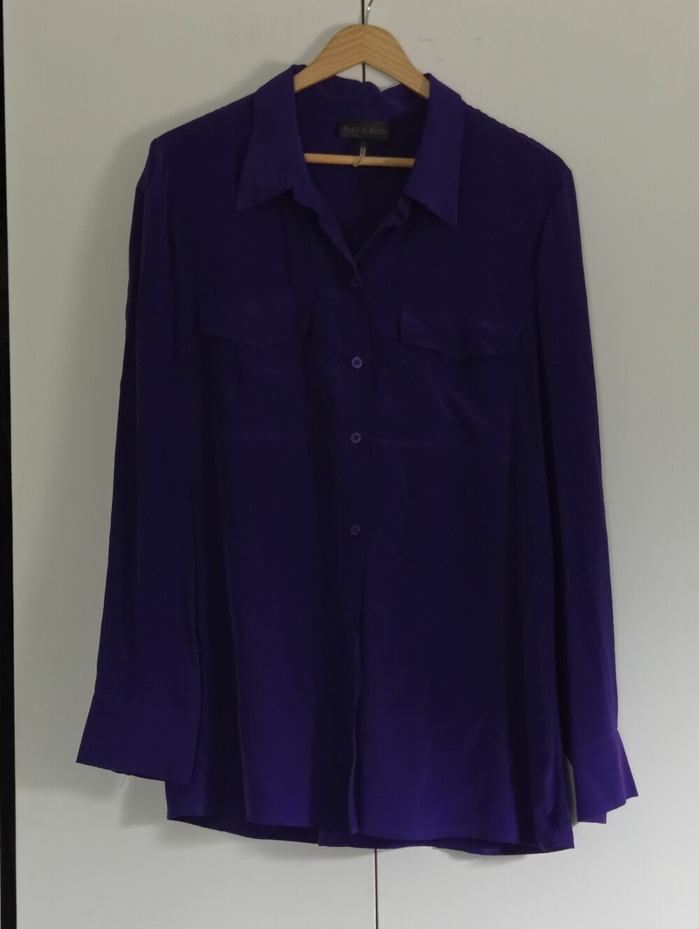 Halo Bob Silky Purple Button-Up Blouse - Elegant Women's Top